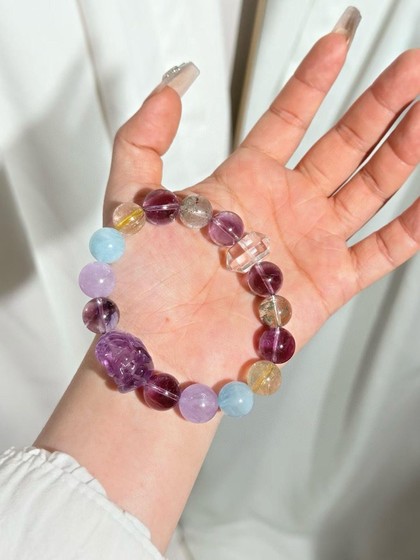 【紫定发财】紫水晶多宝手串 fine multi-treasure purple jade bracelet