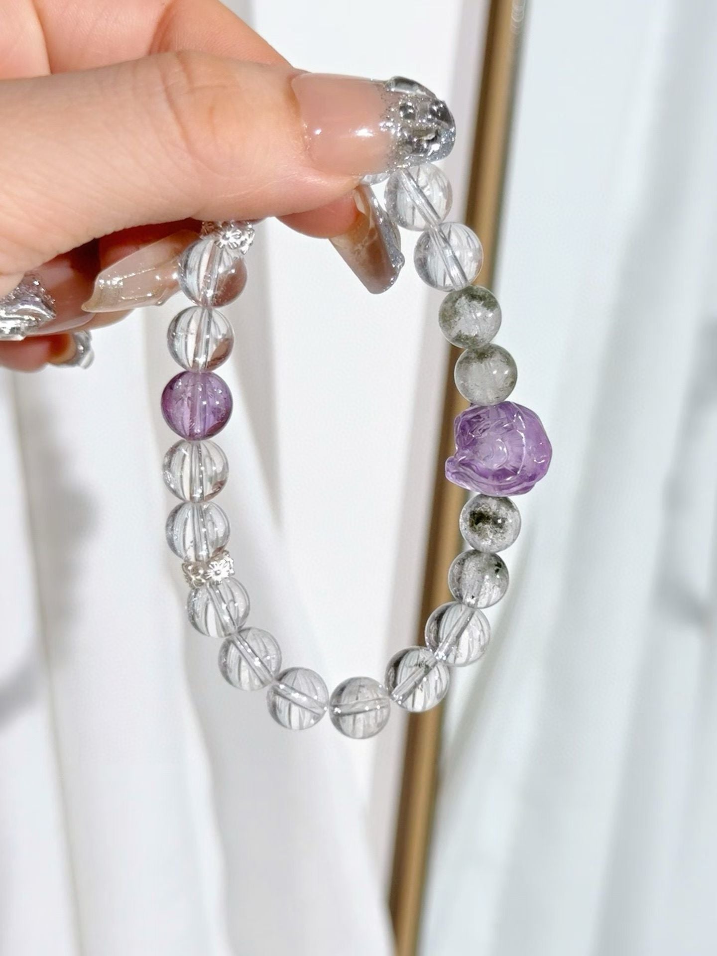 Wisdom & Clarity, Lion's Dance: clear quartz & amethys bracelet 醒狮白水晶紫水晶手串