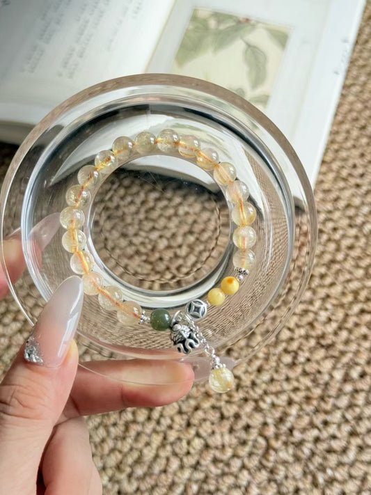 【招财纳福】金发晶手串 Gold Rutilated Quartz Bracelet