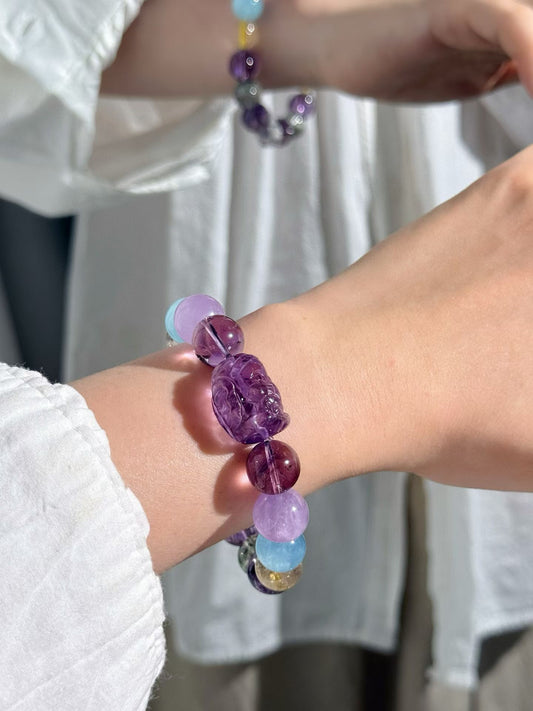 【紫定发财】紫水晶多宝手串 fine multi-treasure  purple jade bracelet