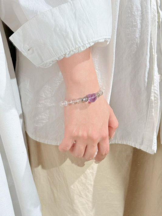 Wisdom & Clarity, Lion's Dance: clear quartz & amethys bracelet 醒狮白水晶紫水晶手串