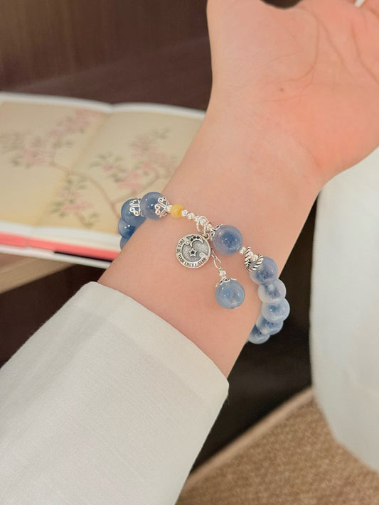 romance of wearing the "sea" 天然蓝色溏心玛瑙手串  natural blue chalcedon bracelet